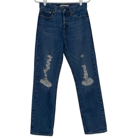 Levi's Wedgie Straight Oxnard Drive Distressed High Rise Jeans Sz 26 × 28 EUC - Picture 3 of 16